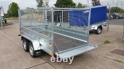 Twin Axle 8ft X 4 Ft Cage Car Trailer 750kg Unbraked With High Mesh Sieds 800mm