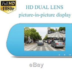 UK 1080P 4.3 Mirror Dash Cam Dual Lens Car DVR Rearview Vehicle Camera Recorder
