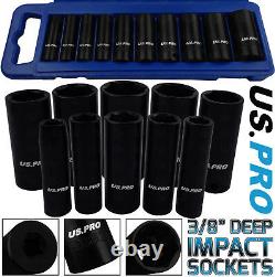 US PRO Deep Impact Socket Set 3/8 Drive Long Reach Thin Wall Sockets 10-24mm