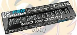 US PRO INDUSTRIAL Impact Torx Bit Socket Set 1/4 3/8 1/2 Drive 15pcs Sockets