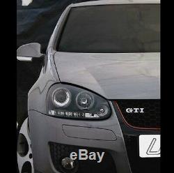 VW Golf Mk5 04-09 Black Halo Angel Eye Projector + LED Front Headlights Lights