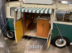 VW T2 Splits Sun Canopy on Cargo Doors in Green White stripy waterproof C9863G