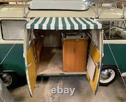 VW T2 Splits Sun Canopy on Cargo Doors in Green White stripy waterproof C9863G