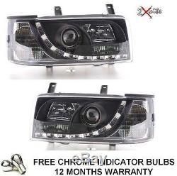 Vw T4 Transporter 90-03 Short Nose Black Drl Led R8 Style Devil Eye Headlights