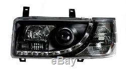 Vw T4 Transporter 90-03 Short Nose Black Drl Led R8 Style Devil Eye Headlights