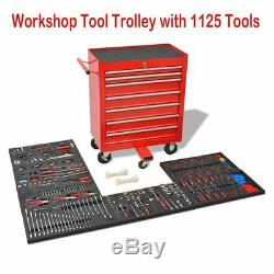 Workshop Tool Trolley Mobile Storage Chest Box with1125 Tools Steel Red Lockable