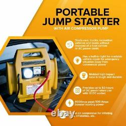 12v Portable Car Jump Starter Air Compressor Battery Start Booster Charger Leads