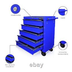 130 Nous Pro Blue Tools Coffret Boîte À Outils Roller Cabinet 5 Tiroirs Mécanique