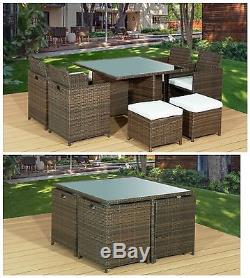 9pc Cube Rattan Garden Furniture Set Chais Sofa Table Patino Exterieur 8 Seater
