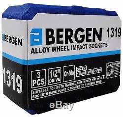 Bergen Alliage Écrou De Roue Deep Thin Wall Socket Set 1 / 2drive 17mm 19mm 21mm