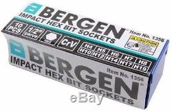 Bergen Impact Hex Bit Prises Set 1/2 Dr Impact Allen Clés H4 À H19 S2 Acier