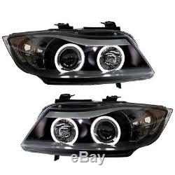 Bmw E90 / E91 05-08 3 Series Black Angel Eye Halo Projector Head Lights Lampes Paire