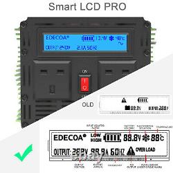 Edecoa Power Inverter 12v À 240v Pure Sine Wave 1000w Convertisseur LCD Usb Port Uk