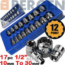 Ensemble De Chaussettes Bergen 12 Points 1/2 Drive Double Hex Chaussettes Peu Profondes Jeu D'outils 17pc