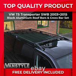 Ensemble de barres de toit et barres transversales no drill pour VW T5 0315 Transporter SWB toit noir