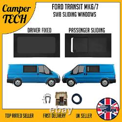 Fenêtres FIXÉES conducteur et coulissantes passager pour Ford Transit MK6/7 SWB avec kit et garniture