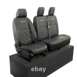 Housses de siège avant en simili cuir et broderie pour Mercedes Sprinter (2018 et suivant) Noir 808