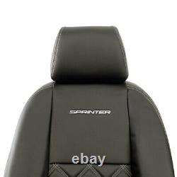 Housses de siège avant en simili cuir et broderie pour Mercedes Sprinter (2018 et suivant) Noir 808