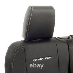 Housses de siège avant en simili cuir et broderie pour Mercedes Sprinter (2018 et suivant) Noir 808