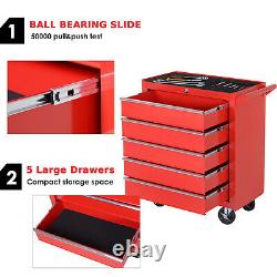 Roller Tool Cabinet Stoarge Box 5 Tiroirs Roues Roulettes Roulette Garage Atelier Rouge
