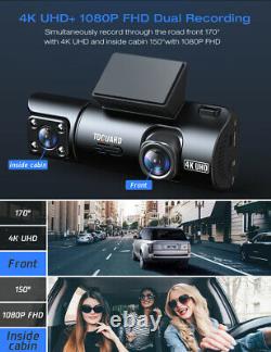 Toguard 4k+1080p Double Dash Cam 3 Avant Intérieur Cabine Gps Voiture Caméra De Nuit Vision