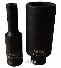 Us Pro 1/4inch Drive Socket Deep Impact Set Socket Long Reach Sockets 4mm-15mm 6pt Hex
