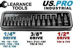 Us Pro Impact Industriel Torx Bit Socket Set T6 T70 1/4 3/8 1/2dr Trx 3439
