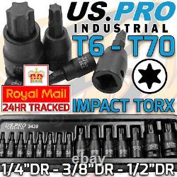 Us Pro Industriel D'impact Torx Bit Socket Set 1/4 3/8 1/2 Drive 15pcs Sockets