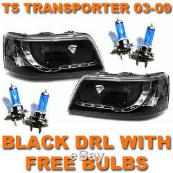 Vw T5 Transporter 03-10 Noir R8 Drl Led Devil Eye Projecteur Tête Lampes Lampes